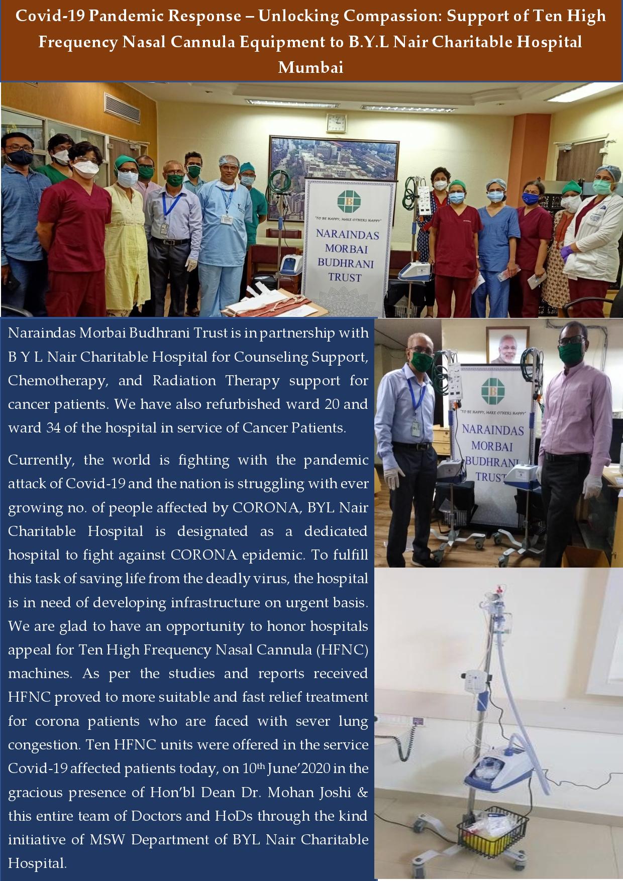 Unlocking Compassion: Support of 10 High Frequency Nasal Cannula Equipment to B.Y.L Nair Charitable Hospital Mumbai to combat with COVID-19